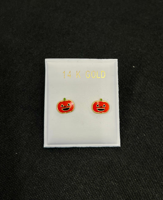 14k Baby and ladies carved pumpkin earring