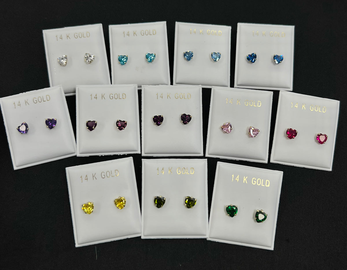 14k Baby and ladies colored heart stone earring (call for available colors) ($55 each)