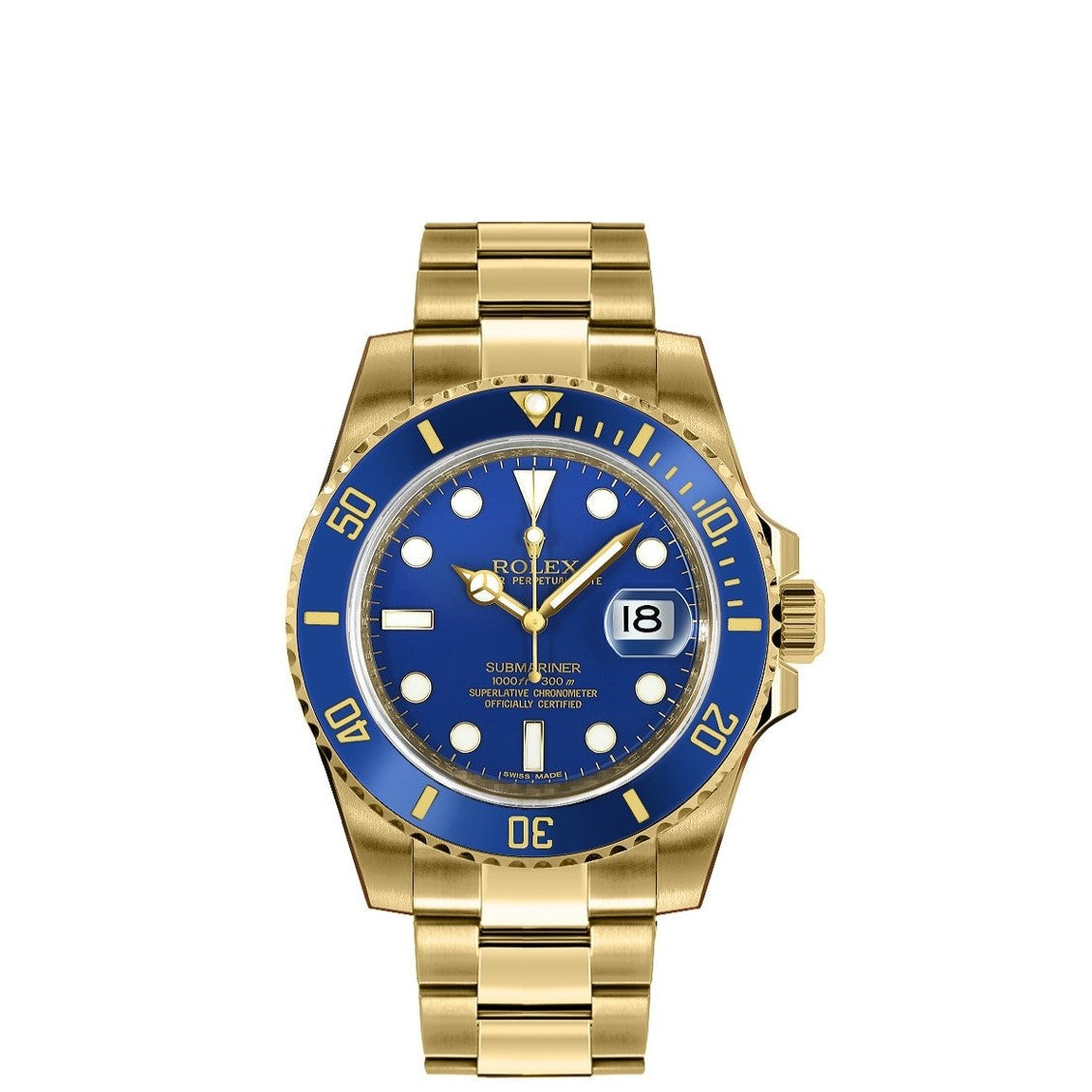 Rolex Submariner Date 40mm 18k Yellow Gold Blue Bezel & Dial 116618LB