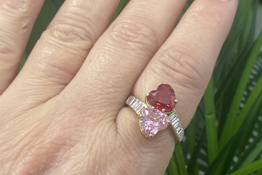 10k ring ladies 2 hearts pink and rose