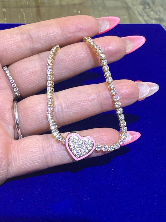 14k bracelet pink heart with stones