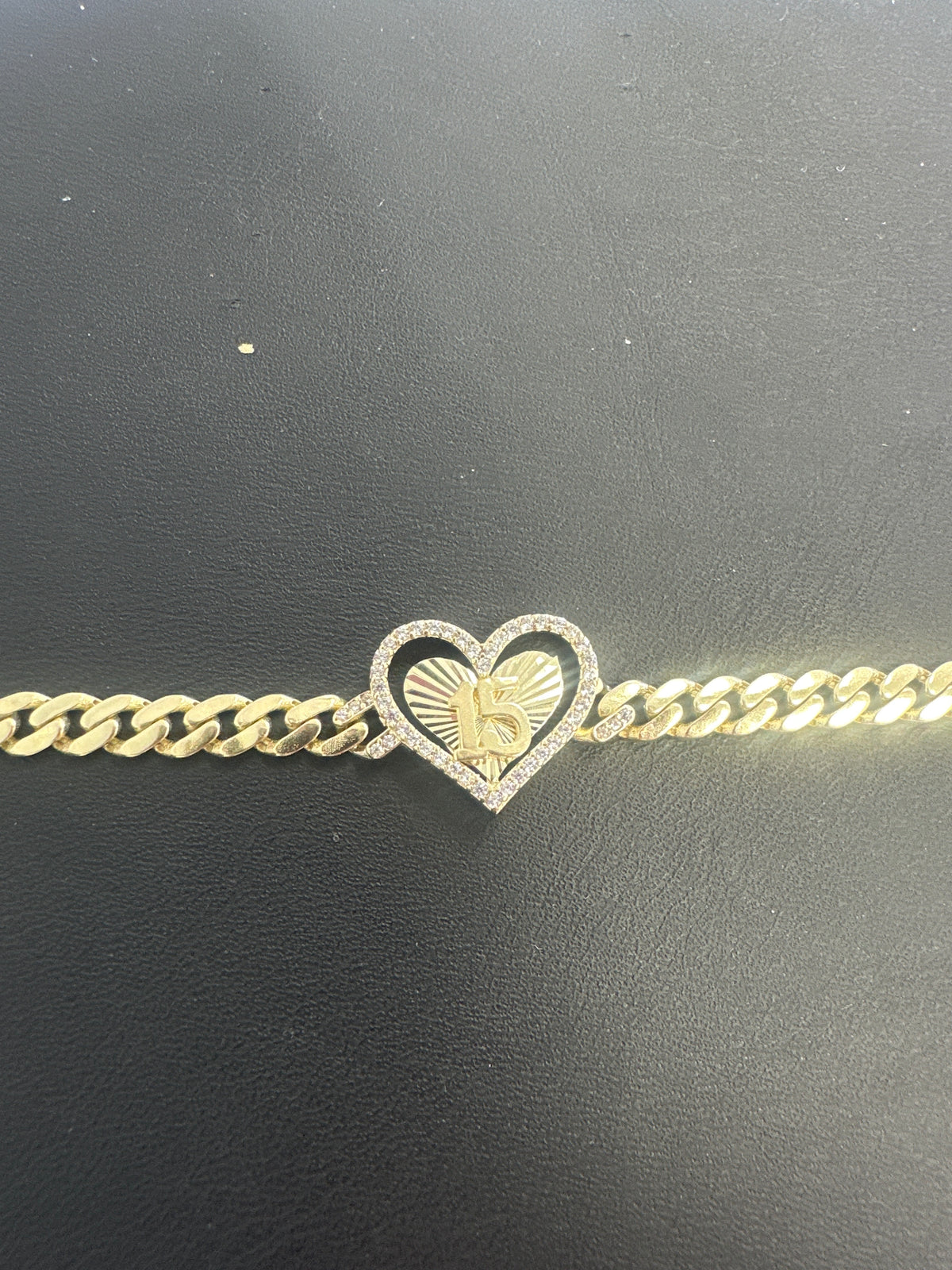 14k heart quince (15) bracelet con piedras 6.96g