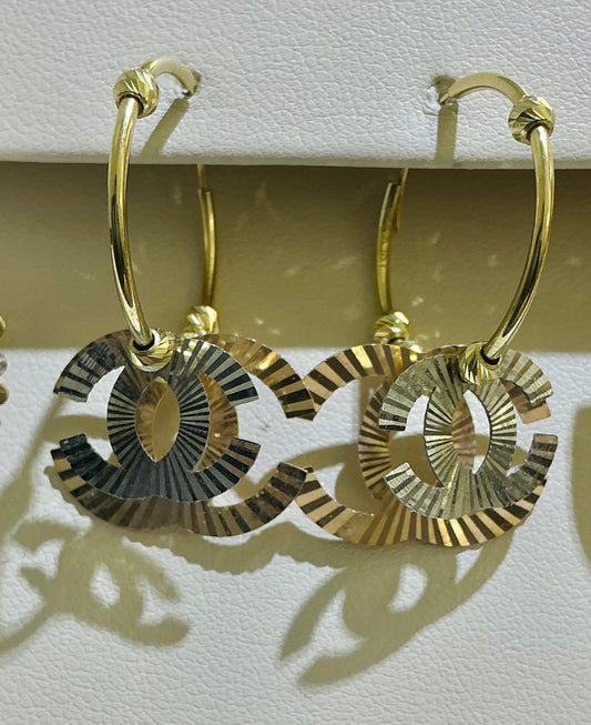 14k tri-colored CC earringS