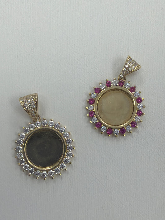 14k circle stone pendants