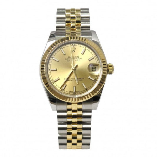 Rolex Datejust 31mm 2 Tone 18k Yellow Gold & Stainless-Steel Fluted Bezel Champagne Dial Jubilee Watch 178273