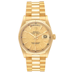 Rolex Day Date President 36mm 18k Yellow Gold Fluted Bezel Yellow Gold Linen Dial Watch 18038