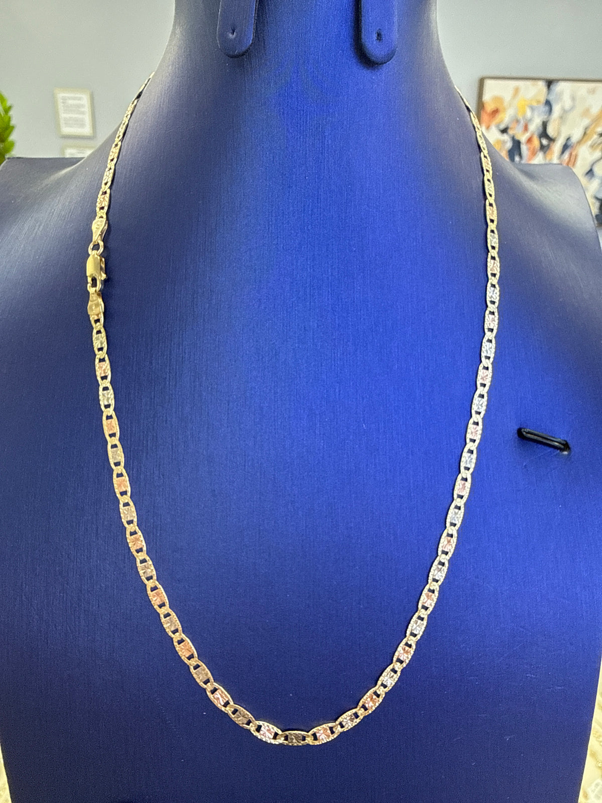 10k necklace valentino 3 color 18” 3.33mm 6.8g