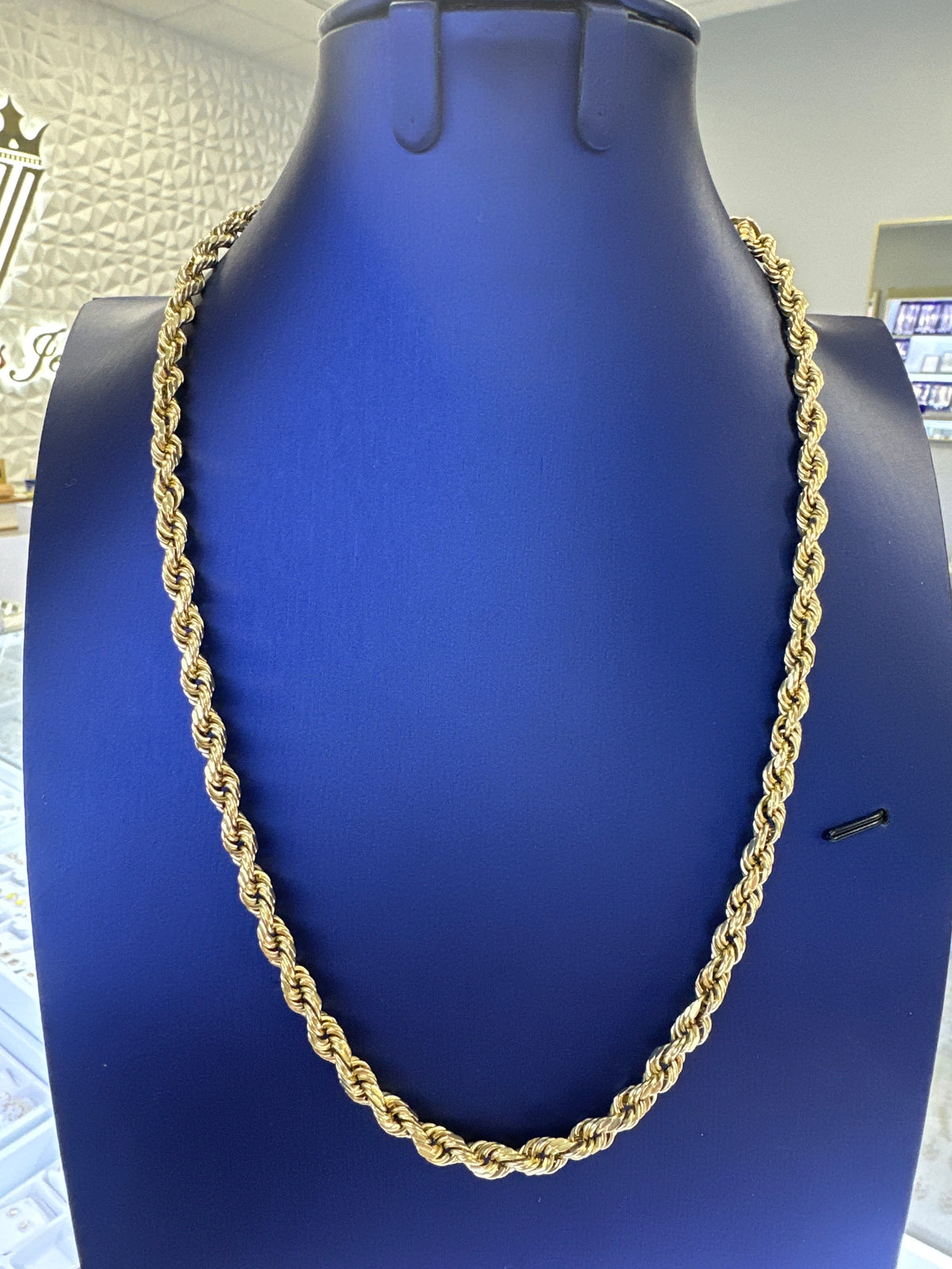 14k Rope 2 tones solid gold rare diamond cut necklace chain 22” 7mm