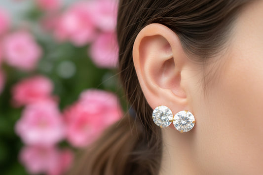 14k earrings 8mm Cz round stone 4 prom
