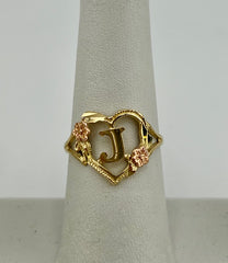 14k ring ladies heart letter J with pink flowers