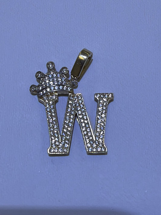 14k letter W pendant with Cz’s stones
