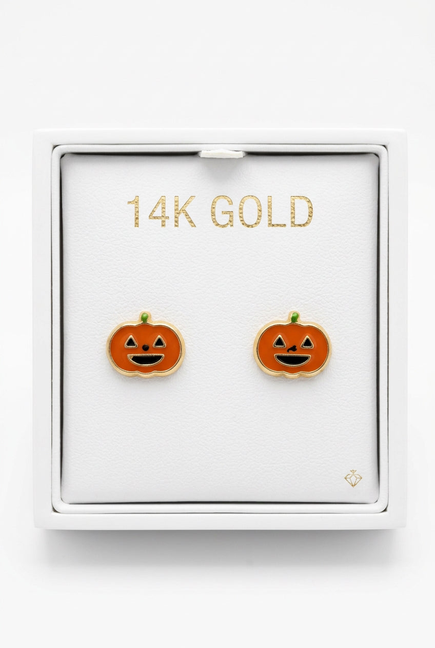 14k Baby and ladies carved pumpkin earring
