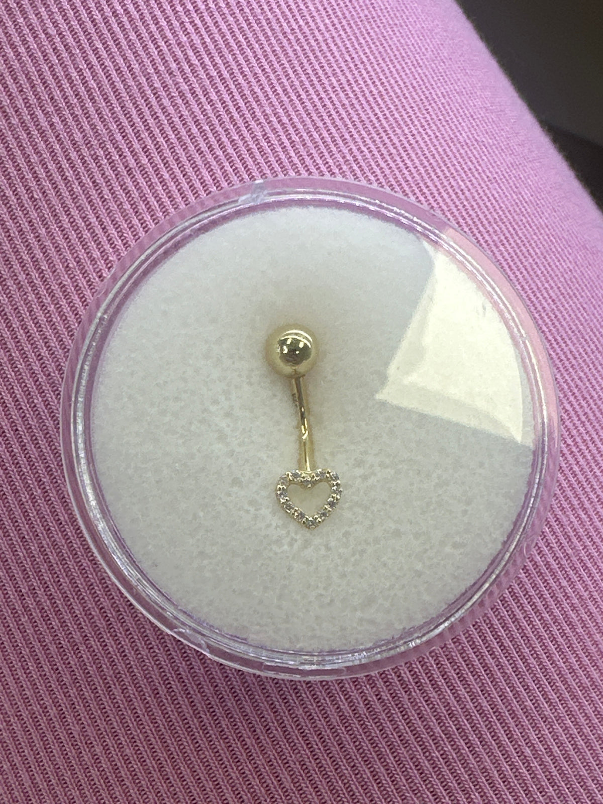 14k belly ring with heart and stones