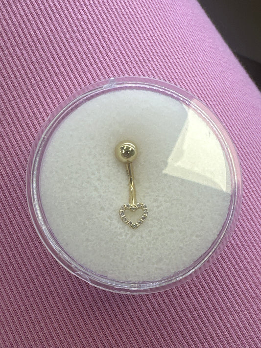 14k belly ring with heart and stones