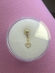 14k belly ring with heart and stones