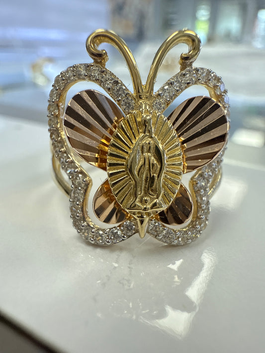 14k ring ladies butterfly with Guadalupe virgen