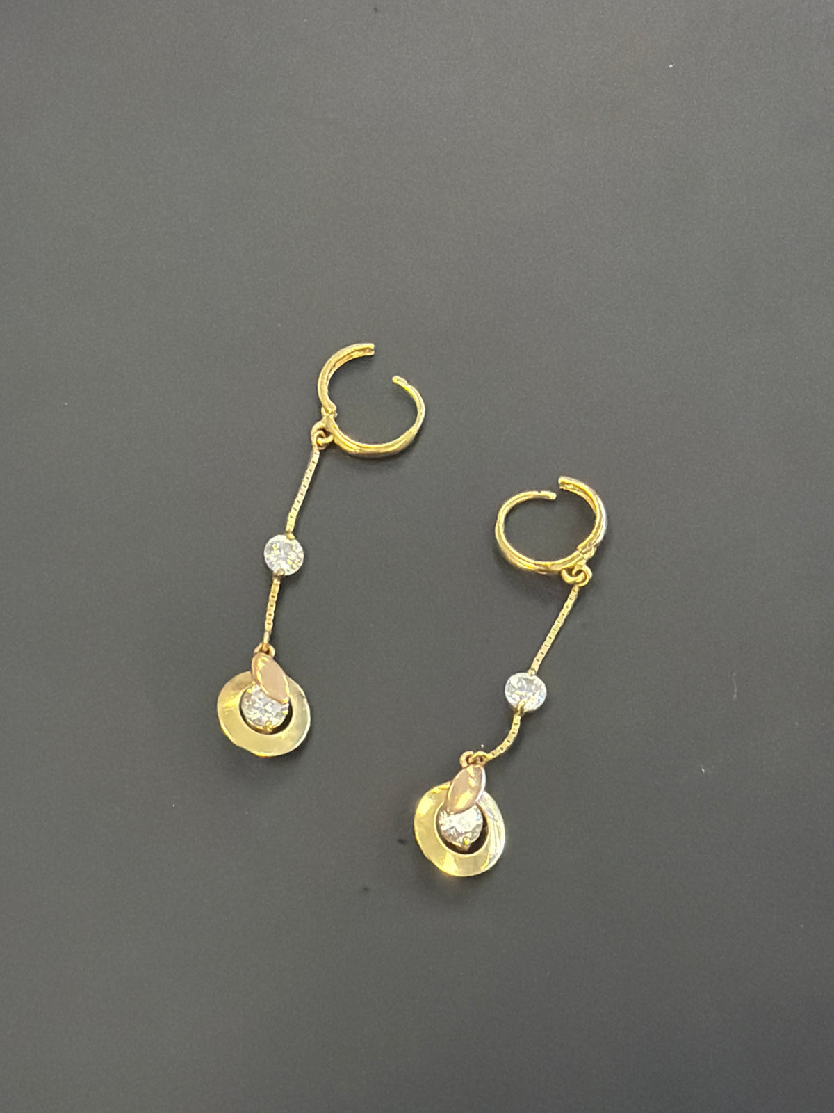 14k dangling earrings with circles