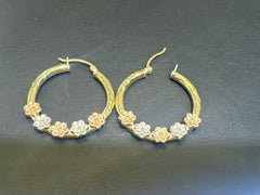 14k Earring big hoop flower