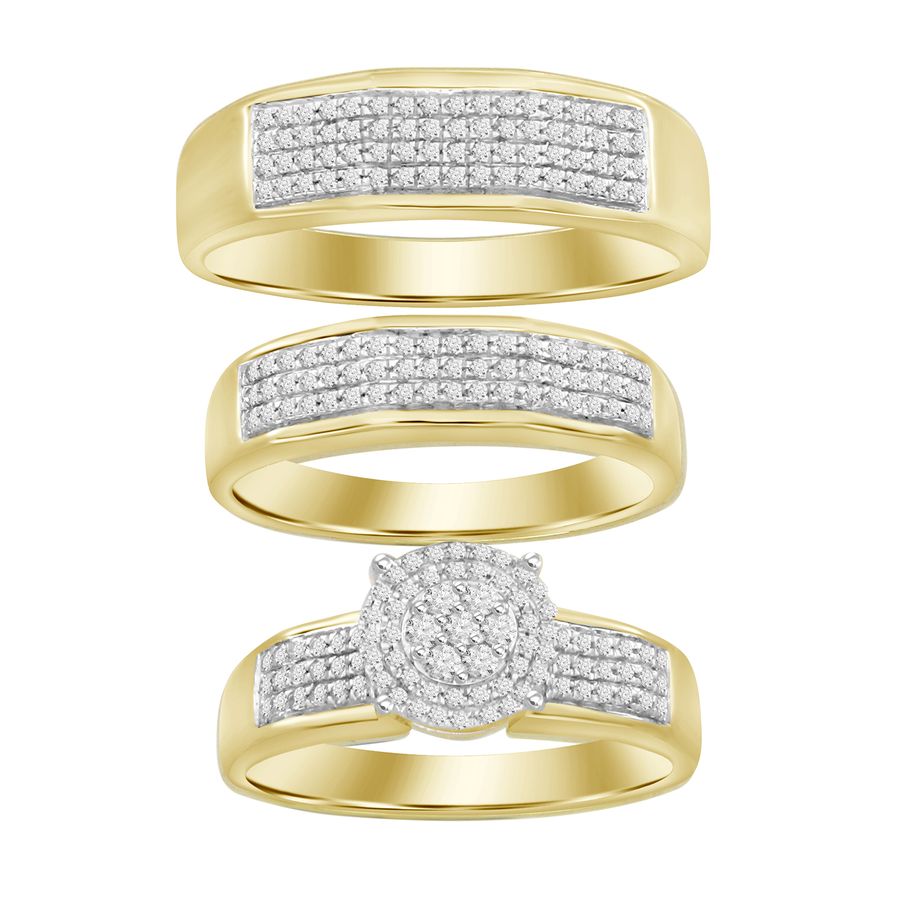 LADIES TRIOS SET 0.50CT ROUND DIAMOND 10K YELLOW GOLD