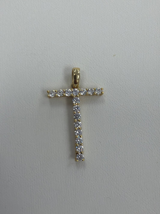 14k letter T pendant with Cz’s stones