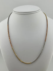 14k 3 color rope necklace chain 20”