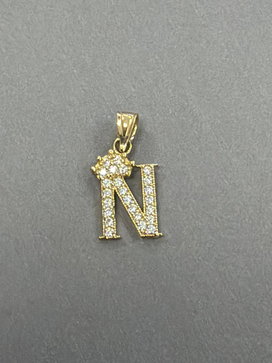 14k letter N pendant with Cz’s stones