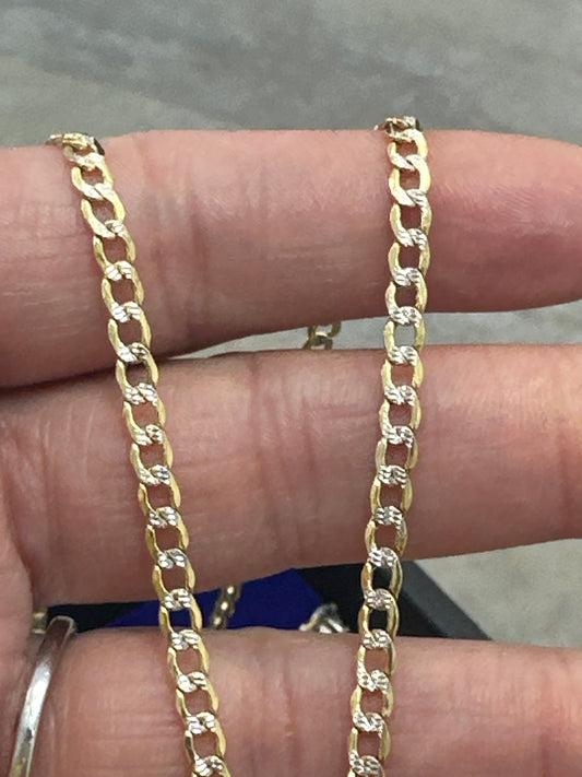 14k Necklace cuban style two tones  24”