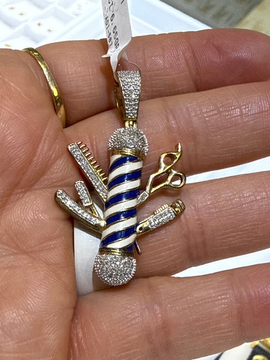 10k barber barbero medalla pendant with diamonds