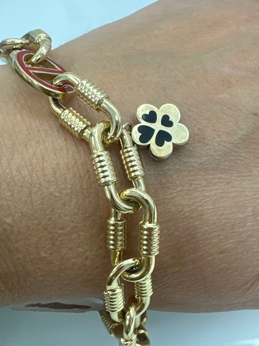 14k link bracelet with red design