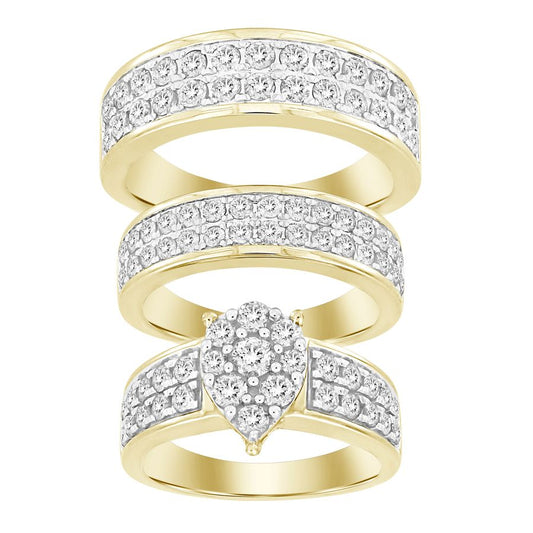 UNISEX TRIOS SET 3.00CT ROUND DIAMOND 10K YELLOW GOLD