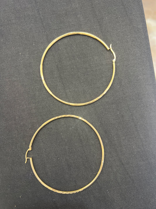 14k Earring big hoop diamond cut 2 3/4 mm