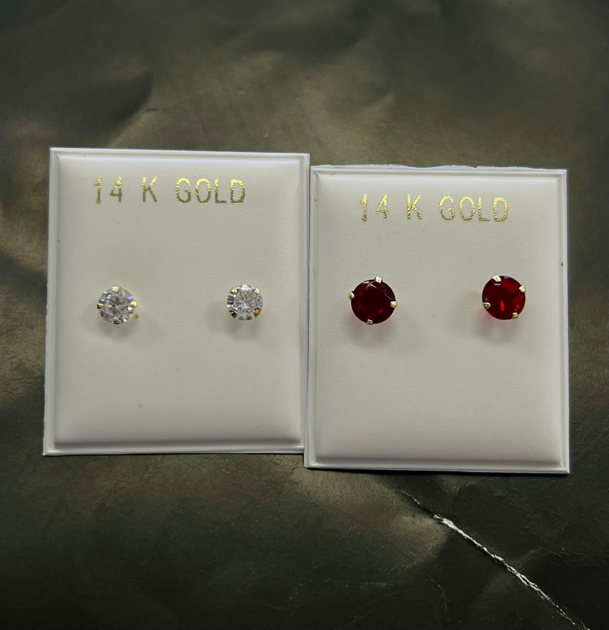 14k medium stone earring (red OR white) (contact for color)