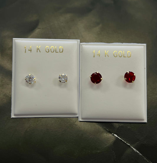 14k medium stone earring (red OR white) (contact for color)