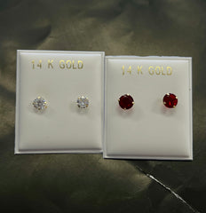 14k medium stone earring (red OR white) (contact for color)