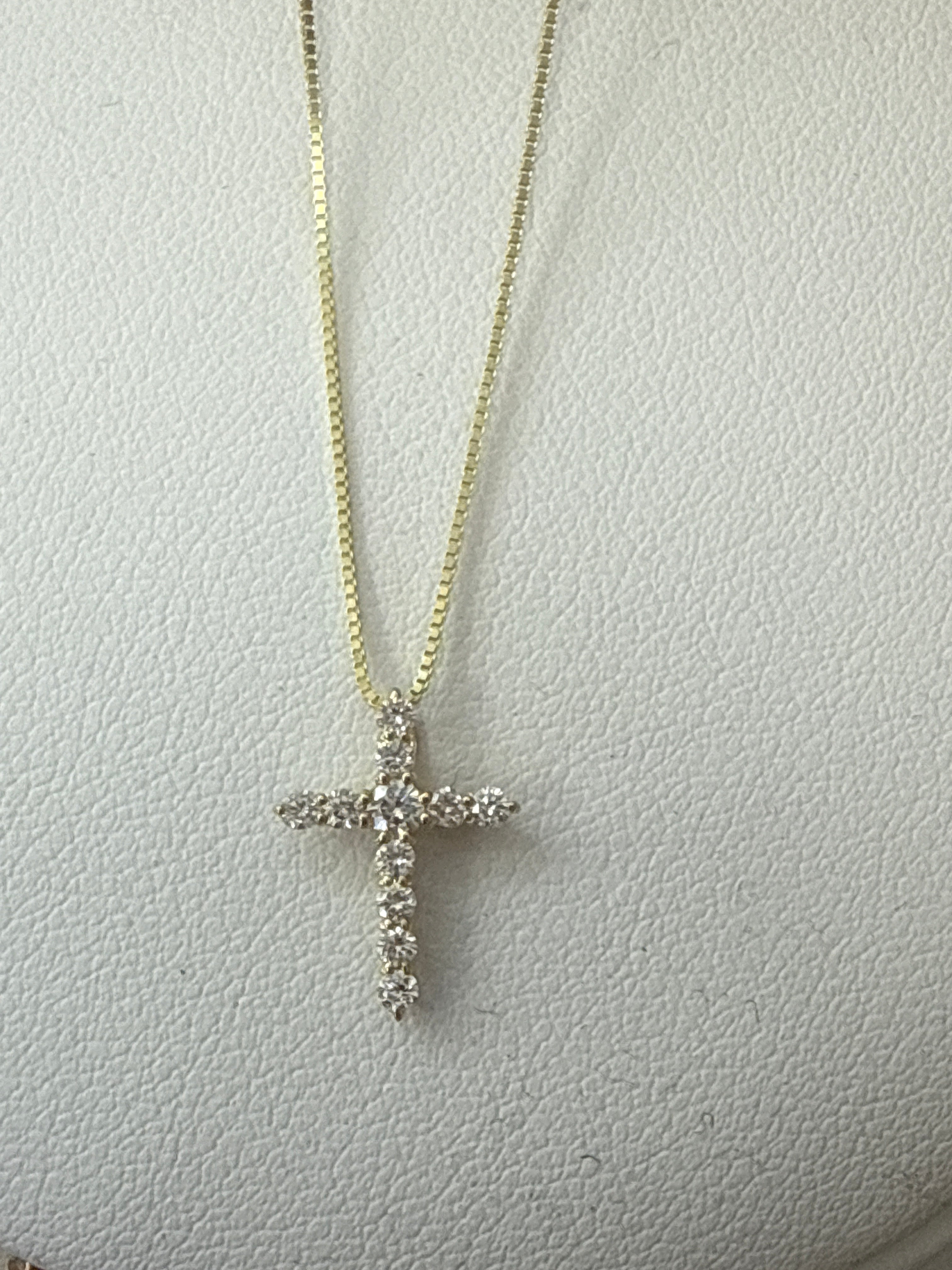 14k Diamond necklace Cross style  14”