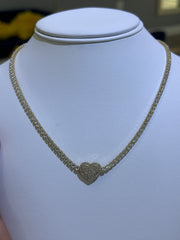 14k necklace heart 17” with stones yellow gold