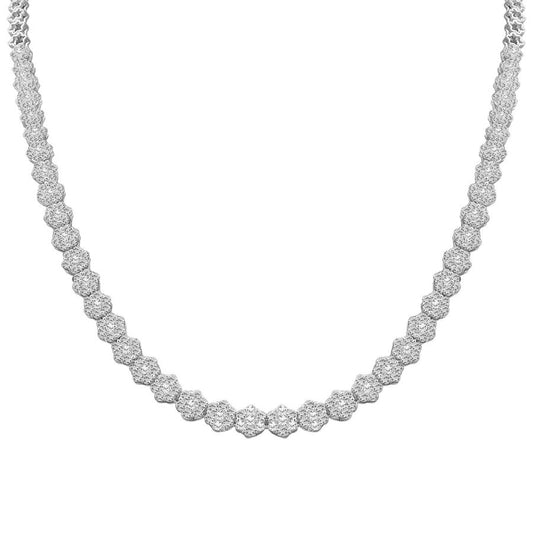 LADIES NECKLACE 7.00CT ROUND DIAMOND 14K WHITE GOLD