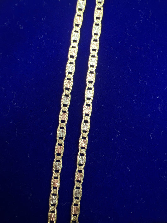 14k necklace 3 color valentino style 18” 3.4mm