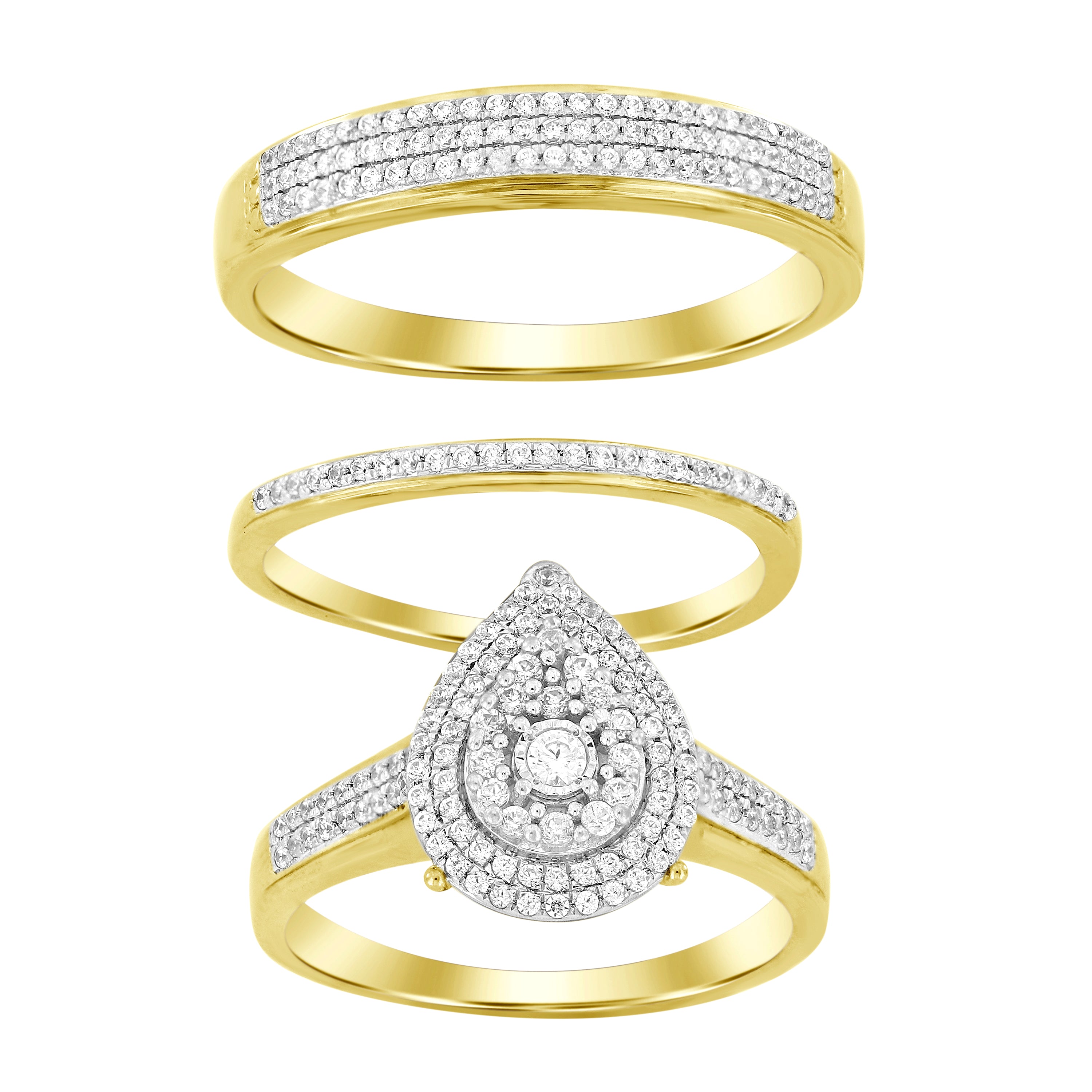 LADIES TRIO SET 0.50CT ROUND DIAMOND 10K YELLOW GOLD