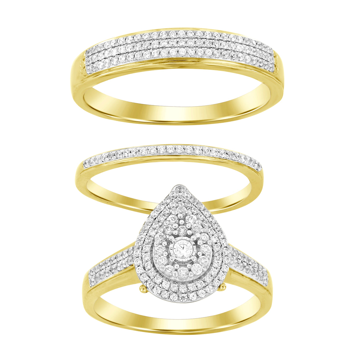 LADIES TRIO SET 0.50CT ROUND DIAMOND 10K YELLOW GOLD