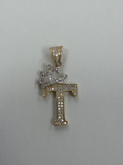 14k letter T pendant with Cz’s stones