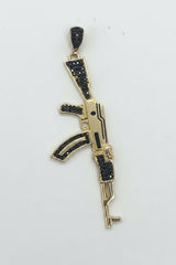 14k men’s pendant gun pistol uzi black stones
