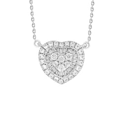 LADIES NECKLACE 0.50CT ROUND/BAGUETTE DIAMOND 10K WHITE GOLD