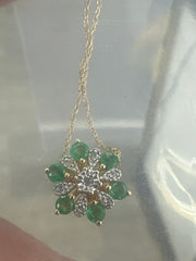 14k necklace .10 Emerald esmeralda &  flower style  17”
