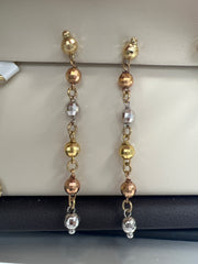 14k tri-colored long hanging earrings with balls