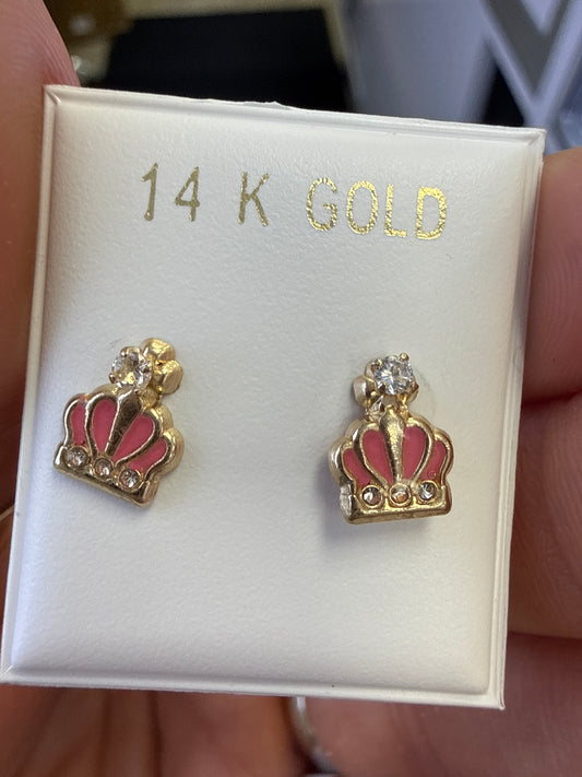 14k Earring pink crown