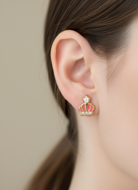 14k Earring pink crown
