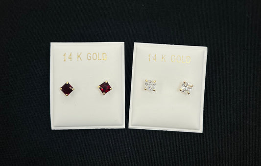 14k Baby and ladies colored square stone earring (call for available colors) ($50 each)