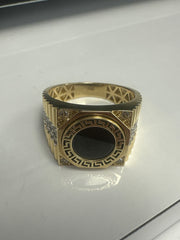 14k ring men with black onix stone and stones on the side