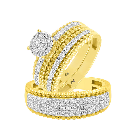 LADIES TRIO SET 1.00CT ROUND DIAMOND 10K YELLOW GOLD